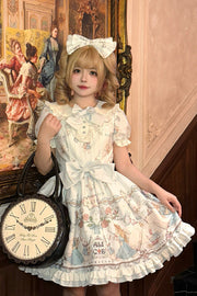 Light Blue The Princess's Magical Diary Printed Short Sleeves Ruffled Bow Sweet Princess (Dress Only) front view