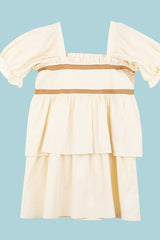 Beige Vintage Square Collar Ruffled Short Sleeves Cartoon Bear Print High Waisted Sweet Lolita Dress - Product - 9