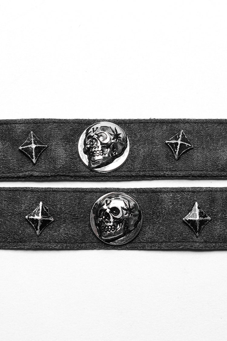 Skull Print Rivets Decoration Women's Steampunk Military Choker 2 Colors - Product - 6