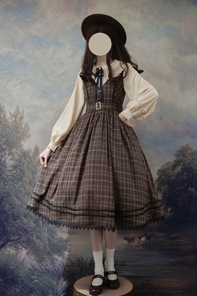 Brown [Poem of Greina] V Collar Sleeveless High Waisted Printed Classic Elegant Lolita Jsk Dress - Brown - 1