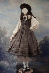 Brown [Poem of Greina] V Collar Sleeveless High Waisted Printed Classic Elegant Lolita Jsk Dress - Brown - 1