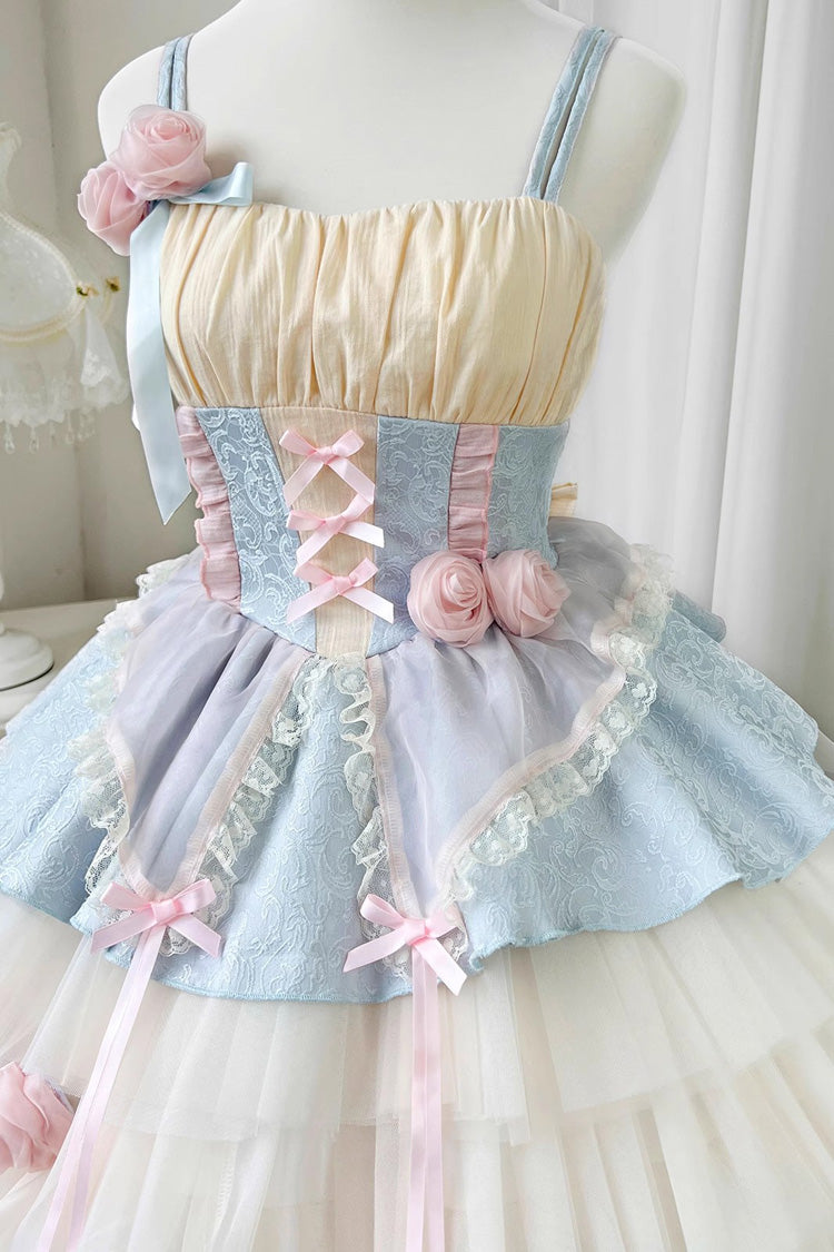 Blue/Pink Rose Peach Wine Sleeveless Multi-layer Ballet Style Sweet Lolita Jsk Dress - Product - 13