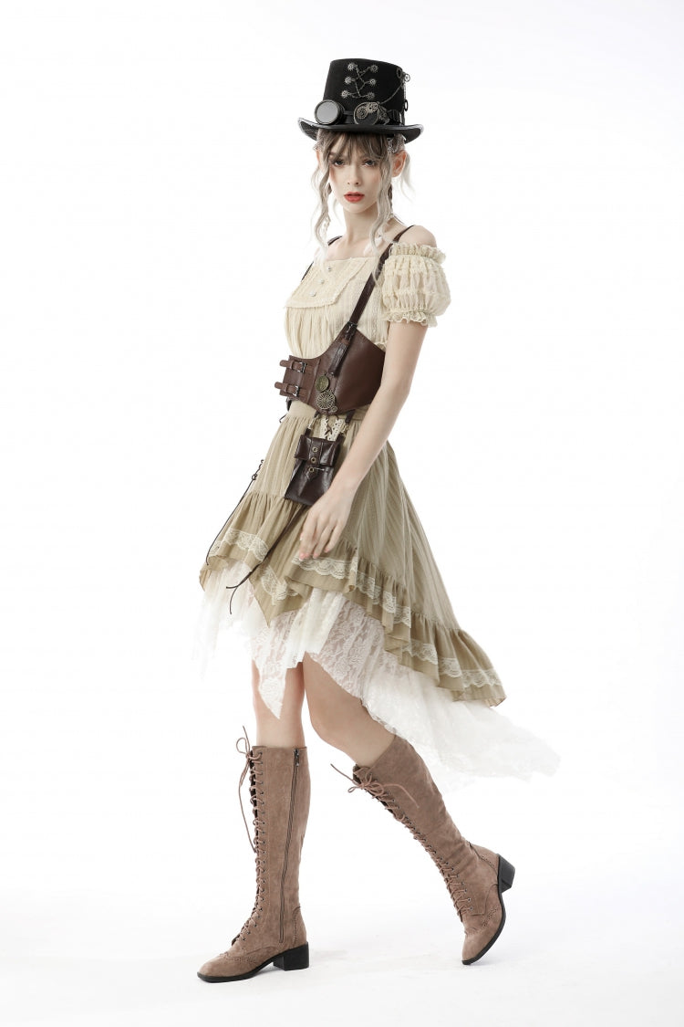 White/Yellow Women's Steampunk Victorian Lace Multi-Layered Dovetail Ruffled Skirt - Product - 2