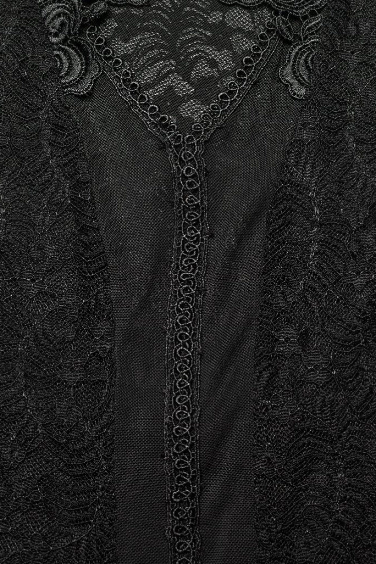 Black Rose Stand Collar Long Sleeves Print Lace Lace-Up Sheer Womens Gothic Blouse - Product - 5