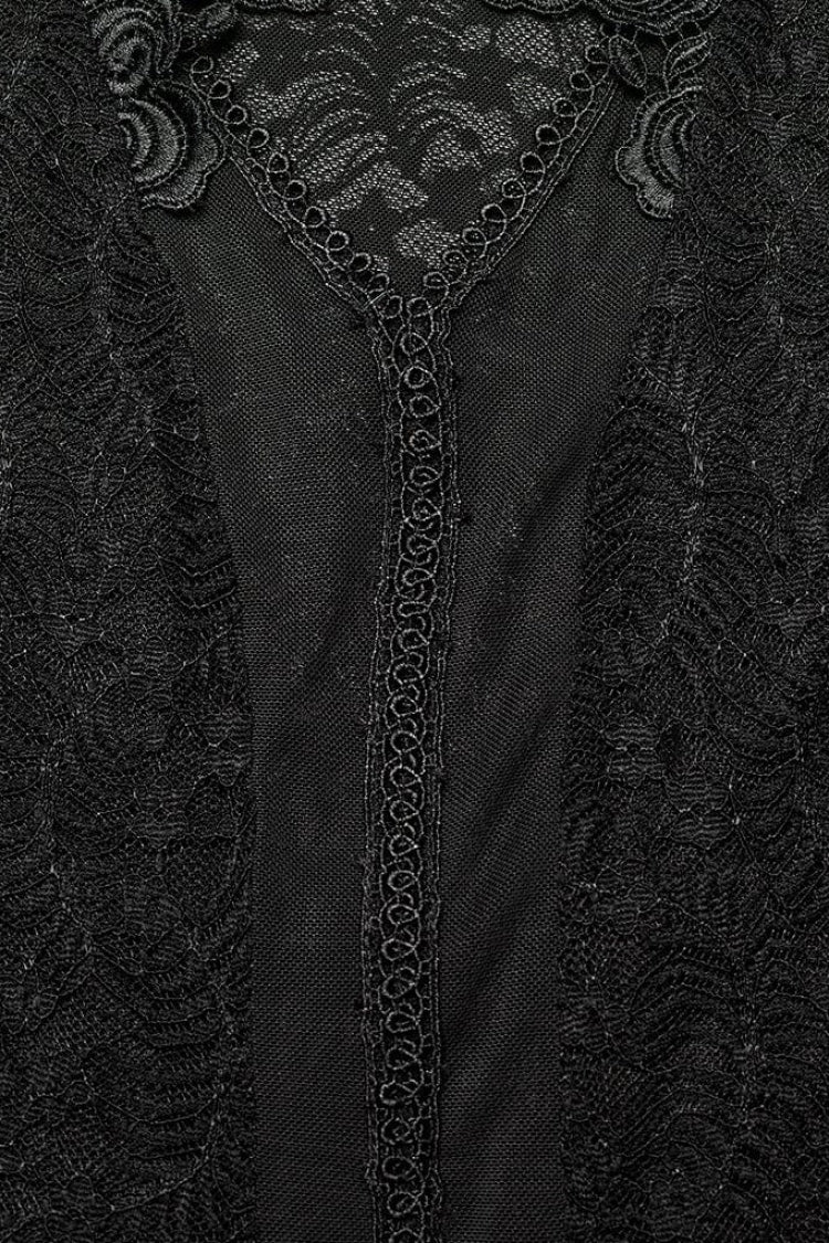 Black Rose Stand Collar Long Sleeves Print Lace Lace-Up Sheer Womens Gothic Blouse - Product - 5