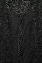 Black Rose Stand Collar Long Sleeves Print Lace Lace-Up Sheer Womens Gothic Blouse - Product - 5