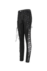 Black Stretch Twill Paneled Mesh Perforated Women's Punk Trousers - Product - 8