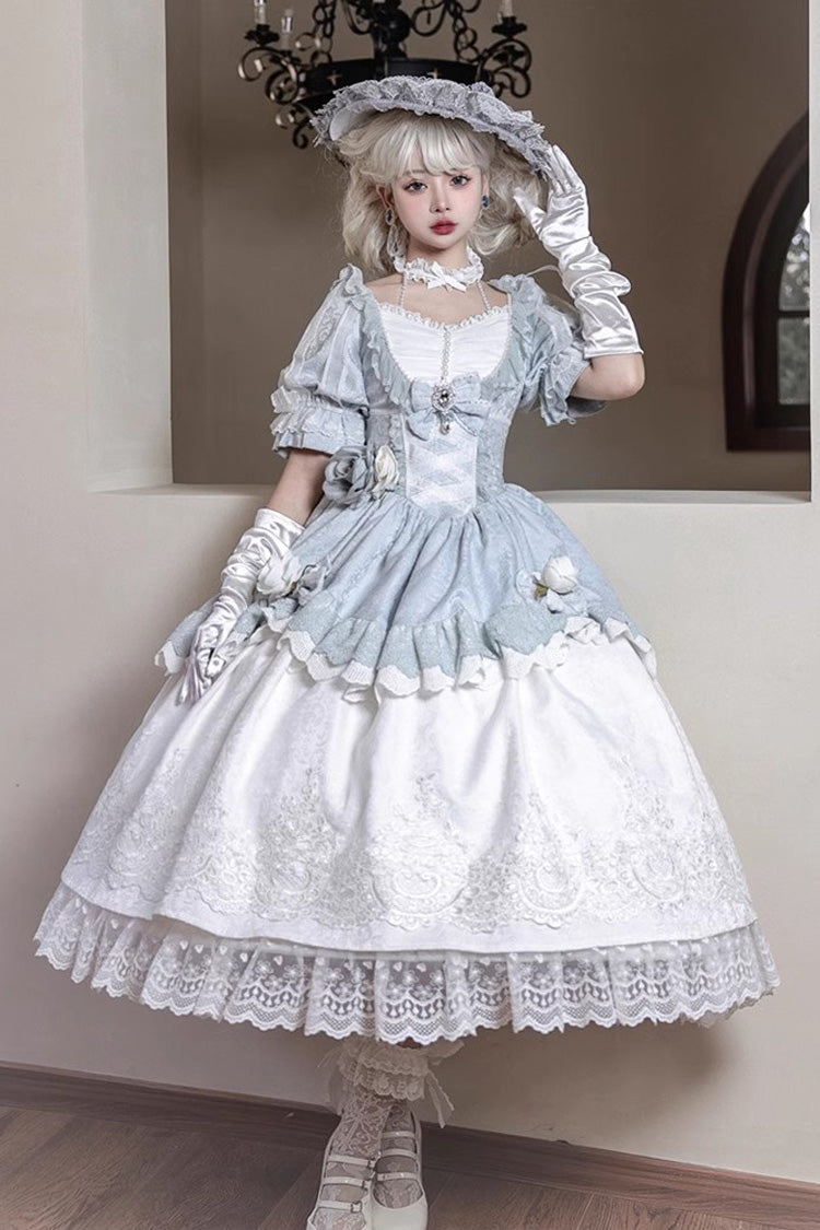 Solid Color Fairytale Dance Embroidery Bowknot Lace Sweet Elegant Princess Lolita Dress - Product - 2