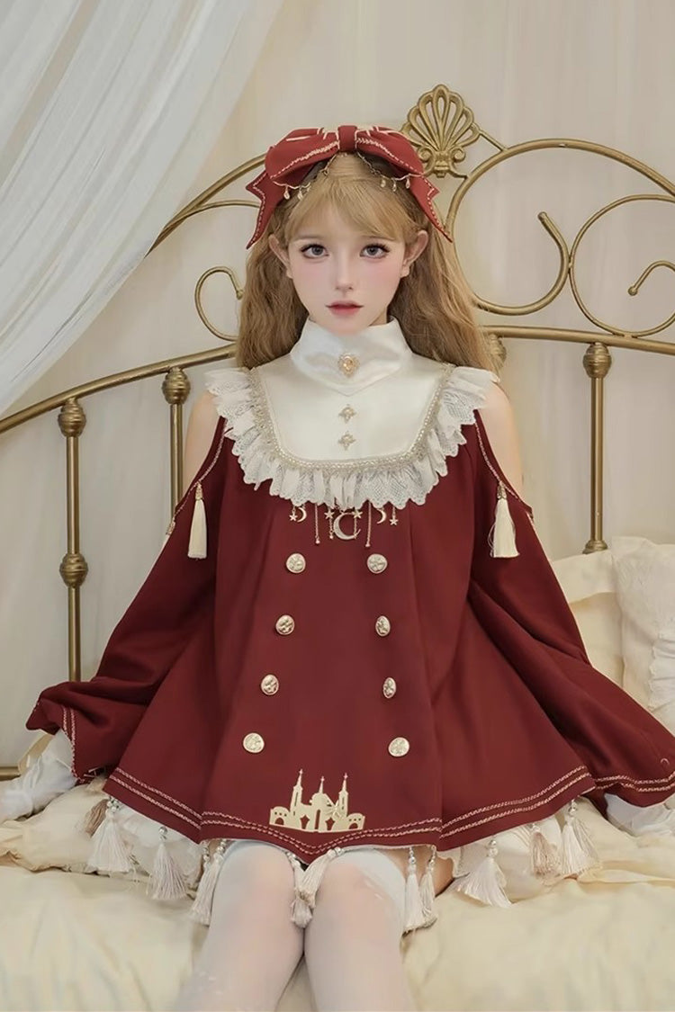 Red [Starry Night] Long Sleeves Ruffle Embroidery Sweet Princess Lolita Dress Full Set - Product - 5