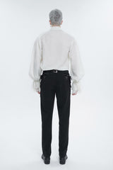 White Lapel Collar Puff Sleeved Lace Hem Men's Gothic Shirt - Product - 5