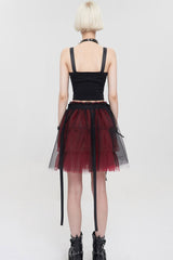 Black/Red Punk Mesh Ruffles Rock Women's Short Skirt - Product - 9