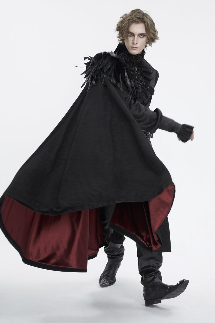 Black Stand Collar Men's Gothic Accessory Feather Cape - Product - 5