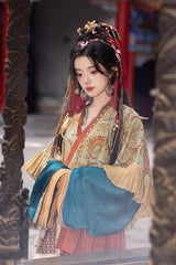Multi-Color [Mountain and Sea Oath] Long Sleeves Print Ruffle Embroidery Classic Hanfu Set - Product - 4