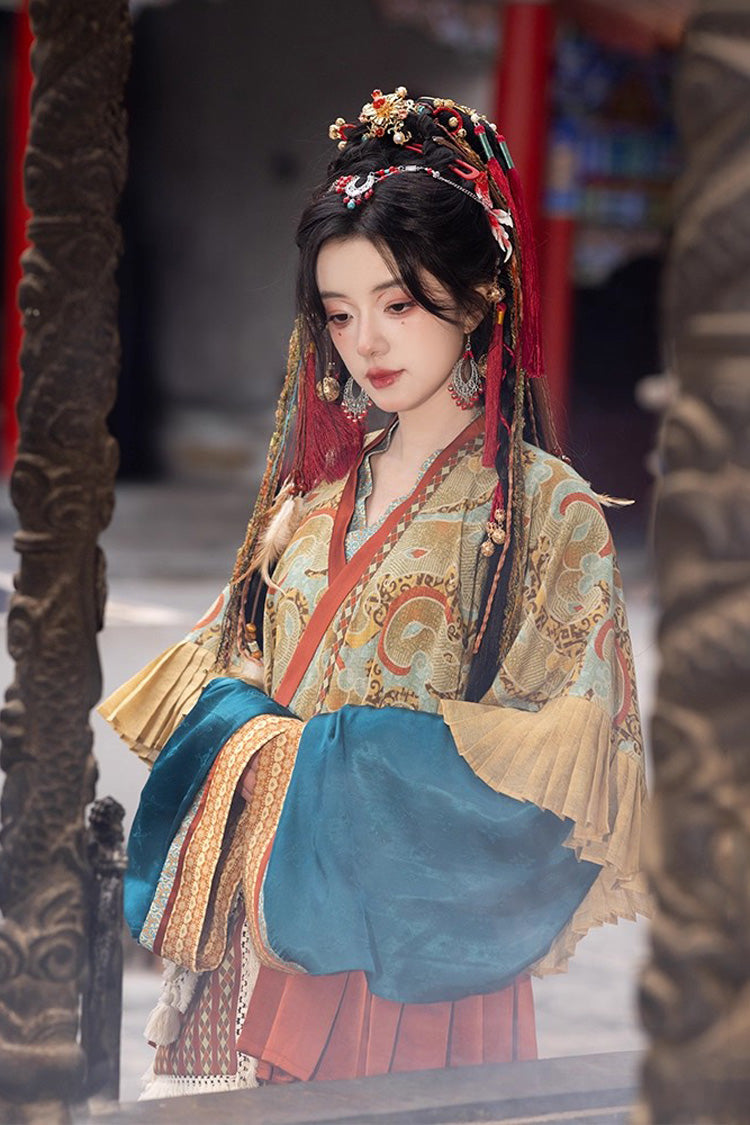 Multi-Color [Mountain and Sea Oath] Long Sleeves Print Ruffle Embroidery Classic Hanfu Set - Product - 4