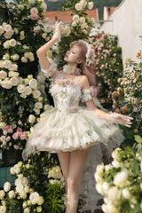 Green [Spring Rose] Sleeveless Multi-Layered Bowknot Lace-Up Fishbone Sweet Lolita Jsk Dress - Product - 11