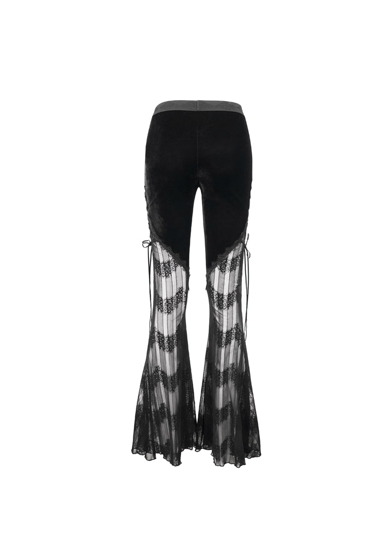 Black Striped Panel Semi Sheer Lace Up Long Women's Gothic Pants - Product - 9