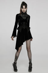 Long Trumpet Sleeves Stitching Lace Irregular Asymmetric Women's Gothic Dress 2 Colors - Product - 4