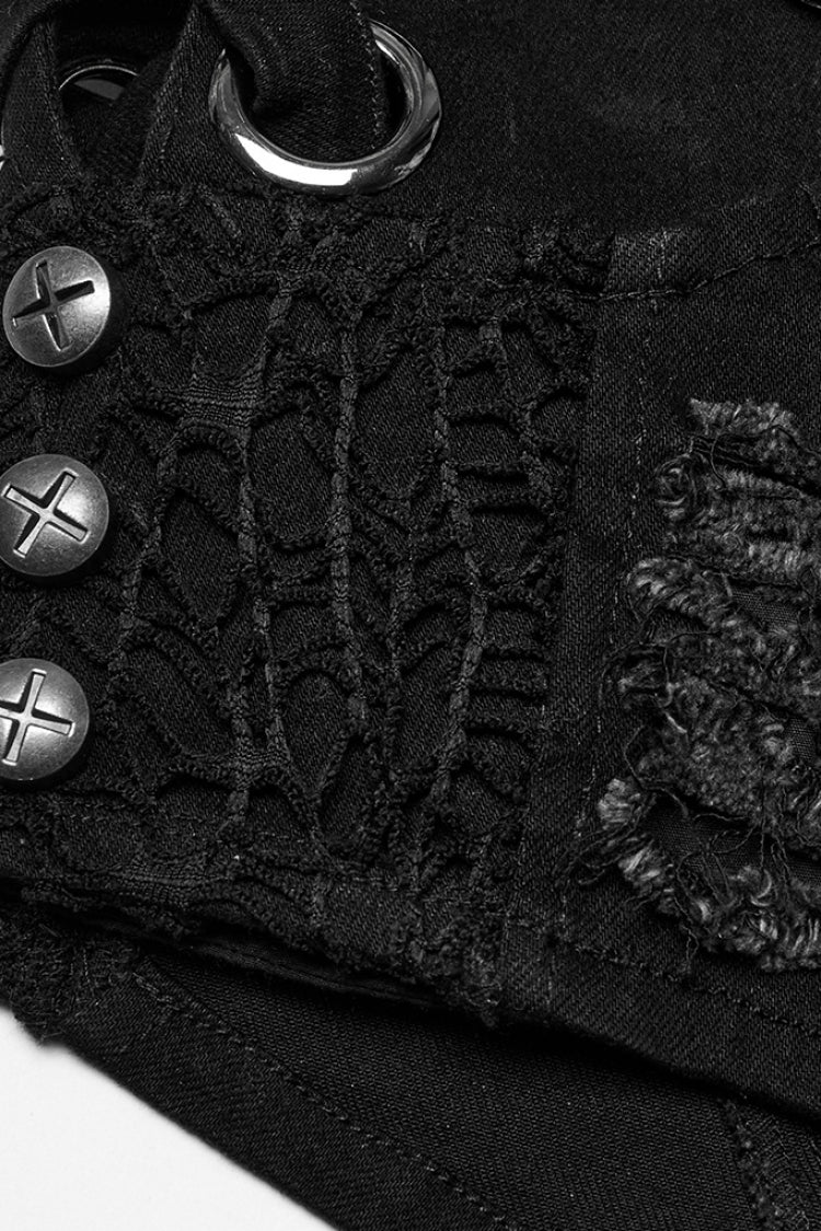Black Studded Ripped Straps Women's Punk Shorts - Product - 7