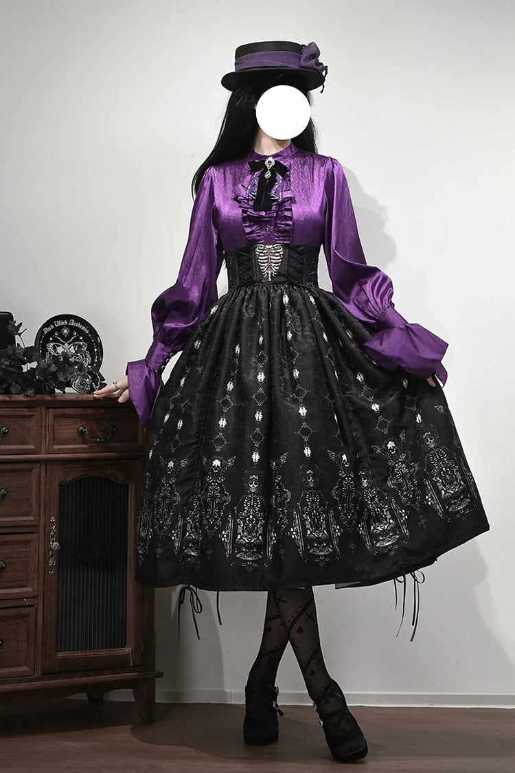 Black [Moonlit Return] Printed Boned Gothic Elegant Lolita Skirt - Product - 2