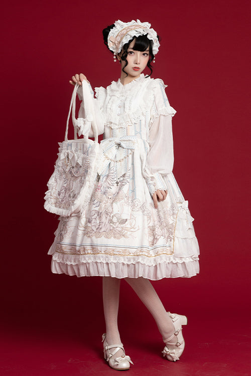 Round Collar Ruffled Long Sleeves Reunion World Print Classic Lolita OP Dress - Product - 2