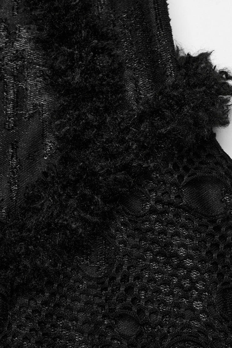 Black Long Trumpet Sleeves Hollow Stitching Lace Mesh Women's Gothic Dress - Product - 9