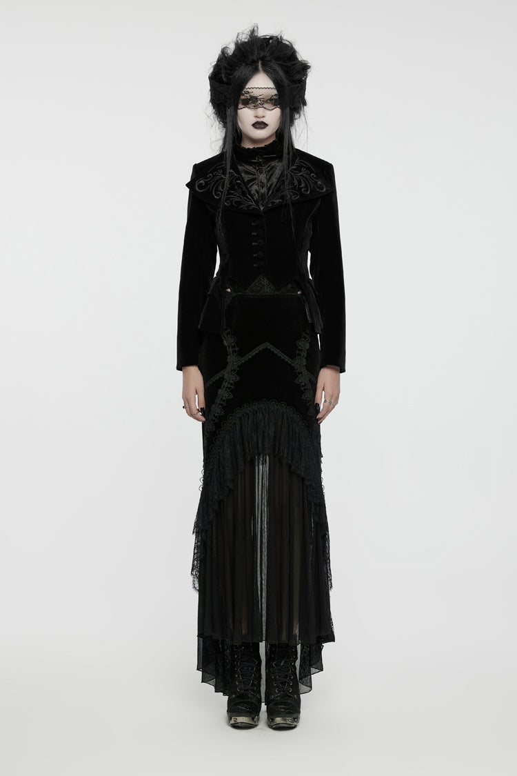 Black Swallow-tailed Velvet Long Sleeves Women's Gothic Jacket - Product - 2