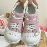 Cute Cat Decor Round-Toe Japanese Style Sweet Lolita Flat Shoes - Pink/White - 2