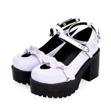 Round Toe Hollow Out Heart Shape Ruffle School Sweet Lolita Shoes - White - 2