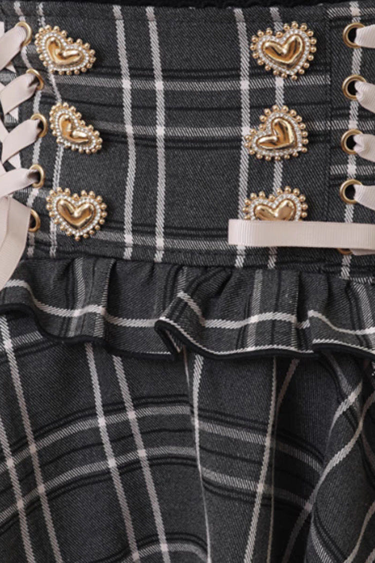 Sweet Jirai Kei High Waisted Triple-Layered Print Ruffle Bowknot Lace-Up Japanese Strap Dress 3 Colors - Product - 7
