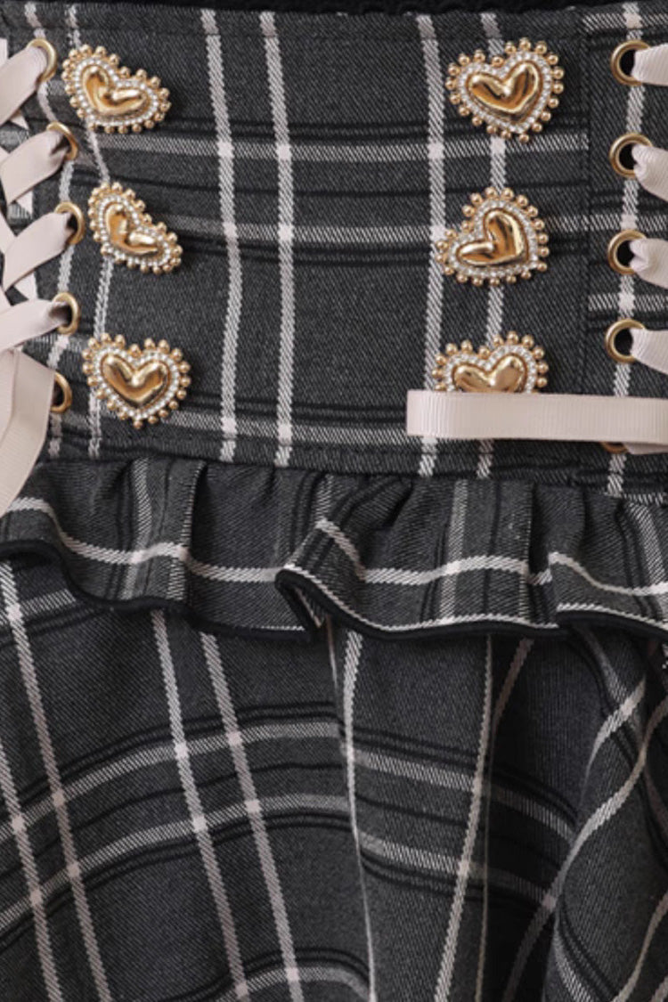 Sweet Jirai Kei High Waisted Triple-Layered Print Ruffle Bowknot Lace-Up Japanese Strap Dress 3 Colors - Product - 7