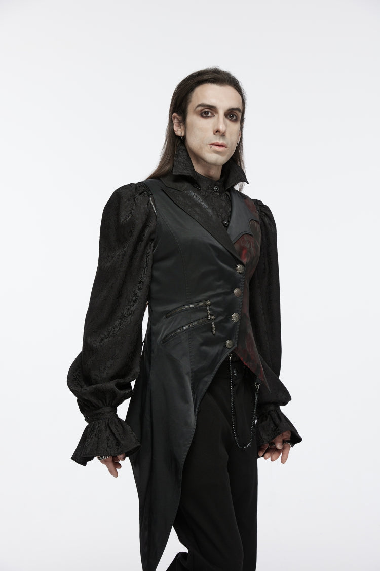 Black V Collar Sleeveless Embroidery Lace Asymmetric Men's Gothic Vest - Product - 3