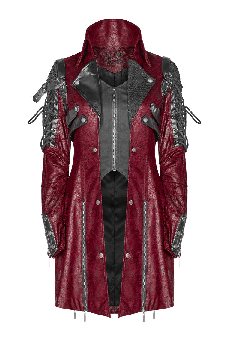 Red Metal Buckle Decoration Zipper Womens Steampunk Windbreaker Coat - Product - 8