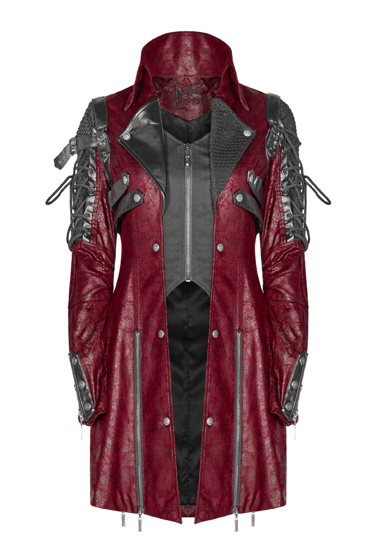 Red Metal Buckle Decoration Zipper Womens Steampunk Windbreaker Coat - Product - 8