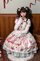 Mint Strawberry Dessert Doll Collar Short Sleeves Print Ruffle Bowknot Sweet Lolita Dress 4 Colors - Product - 7