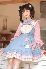 Blue/Pink Plum Blossom Snow Rabbit Ruffle Bowknot Sweet Lolita Dress - Product - 2