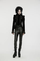 Black Stand Collar Long Sleeves Women's Gothic Swallowtail Coat - Product - 8