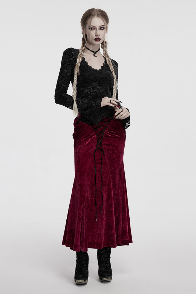 Black V Collar Long Sleeves Lace Sheer Women's Gothic Blouse - Product - 4