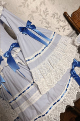 Blue/White [Rabbit Sleeping Doll] Long Trumpet Sleeves Ruffle Bowknot Lace Sweet Lolita Dress - Product - 7