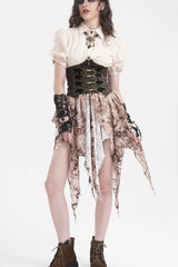 Brown Lace-Up Slim Zippered Women's Punk Underbust Corset - Product - 8