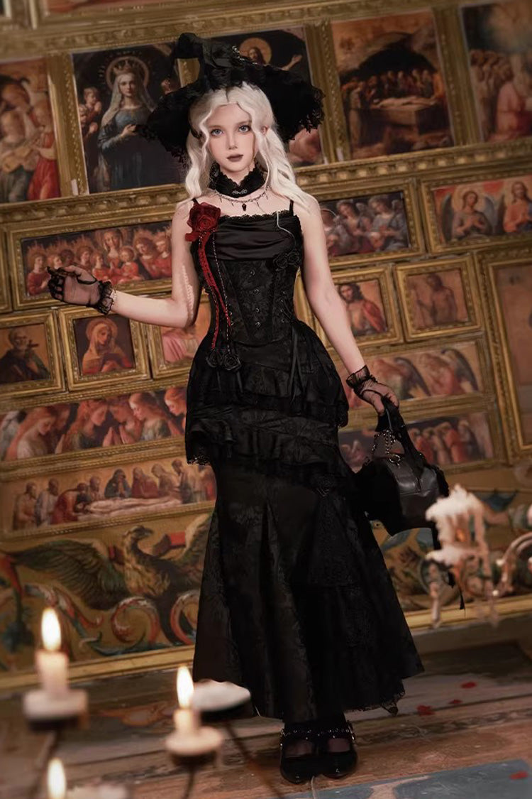 Black  [Letters & Poems · Twilight] Multi-Layered Jacquard Ruffled Witch Gothic Lolita Skirt 2 Versions - Product - 13