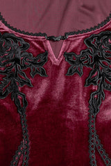 Red Long Sleeves Floral Embroidery Stitching Lace Women's Gothic Gown Dress - Product - 5