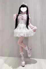 Jirai Kei Triple-Layered Printed Ruffled Bow Lace Sweet Japanese Skirt 3 Colors - Product - 8
