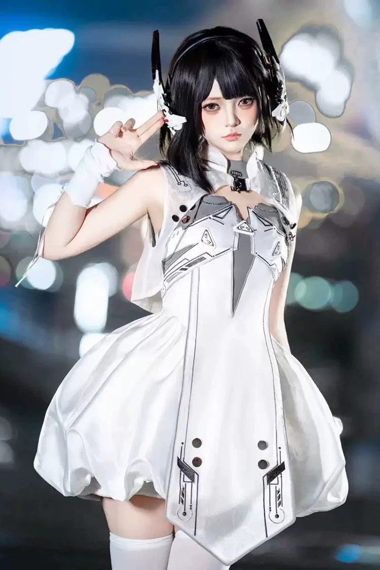 ホワイト [Tech Light Realm] ノースリーブ プリント Sci-Fi Techwear 未来的パンクロリータ ジャンパースカート（JSK） セット 商品画像
