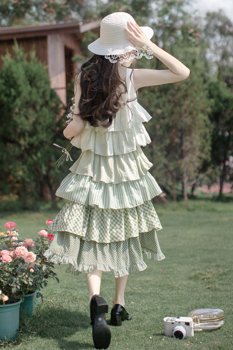 Green [Go To The Forest] Multi-Layered Print Ruffle Holiday Sweet Lolita Jsk Dress - Product - 4