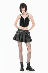 Black Ripped Studded Skull Zippered Ruched Women's Punk Bustier - Product - 11