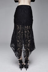 Black Irregular Hem Court Flocking Printed Mesh Sexy Package Hip Fishtail Gothic Skirt - Product - 3