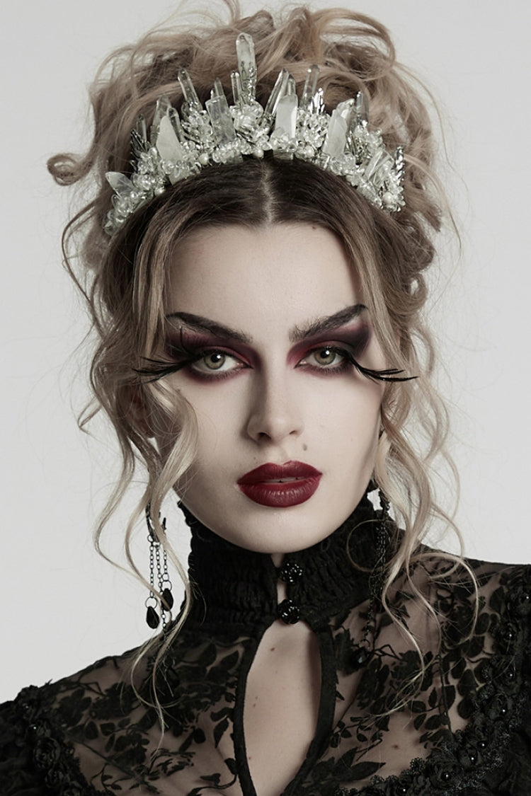 White Irregular Beaded Women's Gothic Crystal Headwear - White - 1