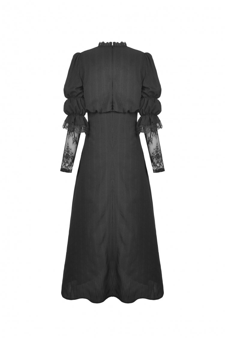 Black Stand Collar Cut-Out Half Sleeves Lace Spliced Women's Gothic Maxi Dress - Product - 12