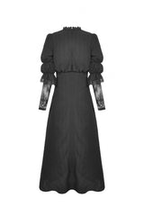 Black Stand Collar Cut-Out Half Sleeves Lace Spliced Women's Gothic Maxi Dress - Product - 12