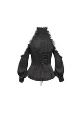 Black Lantern Sleeves Off The Shoulder Halter Lace Ruffled Women's Gothic Shirt - Product - 7